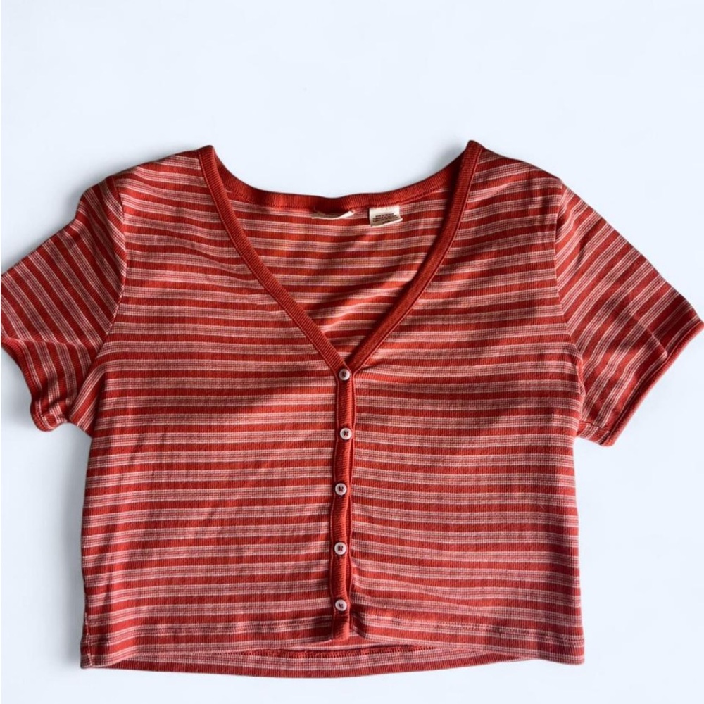 Levi’s Striped Button Front Cropped Tee | Orange | Size L